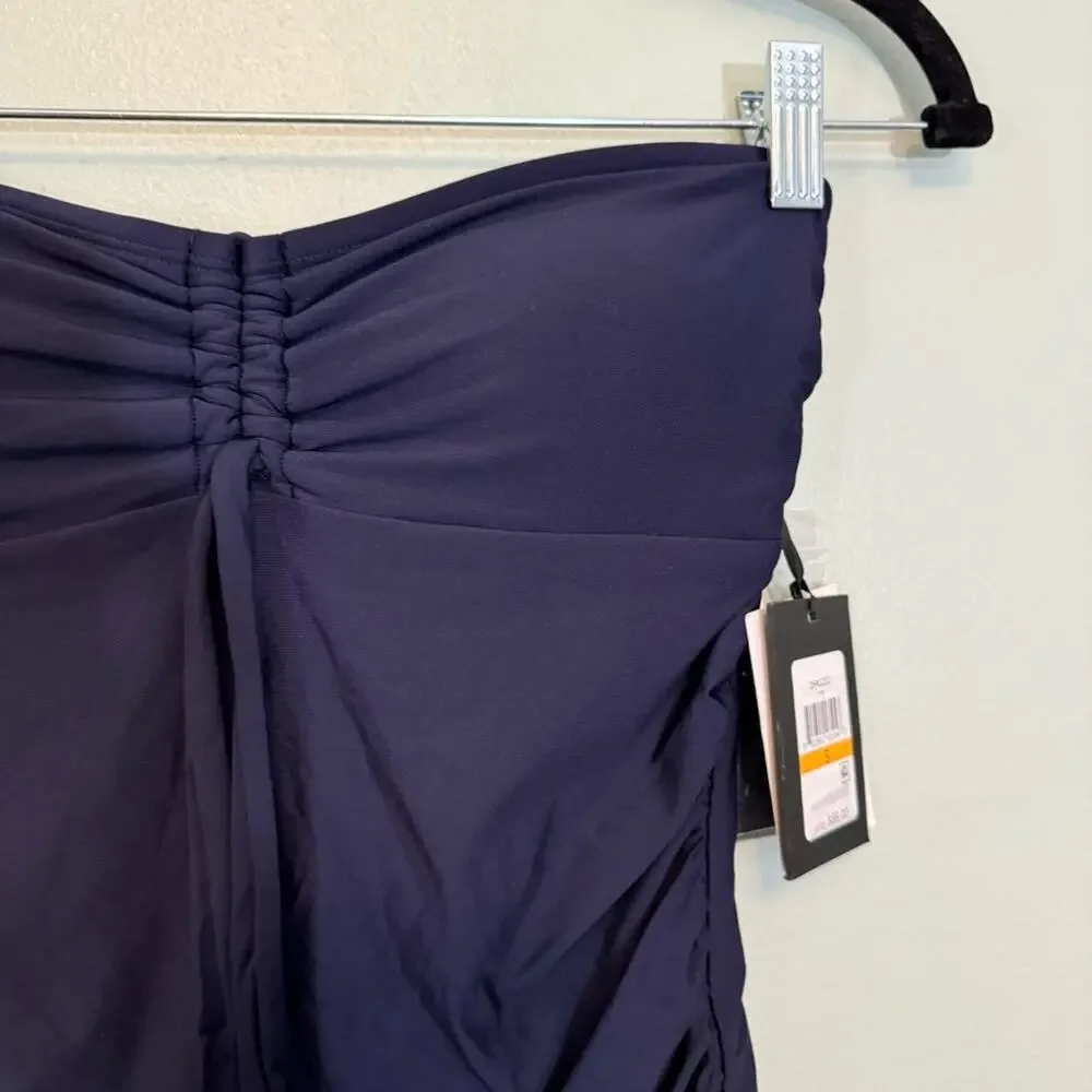 DKNY Women's Navy Bow Tie Cinched Sweetheart Neck Bandeau‎ Tankini Top Small NWT